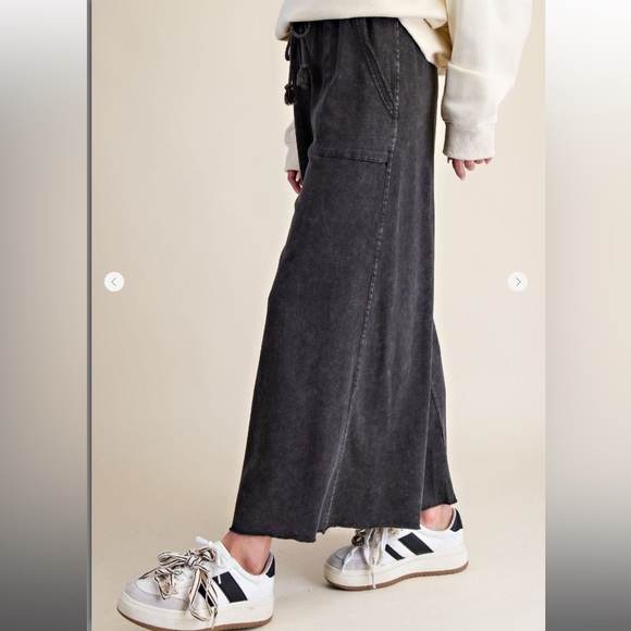 Easel 💖 BLACK • washed terry knit wide leg pants NWT S M L - Picture 2 of 5